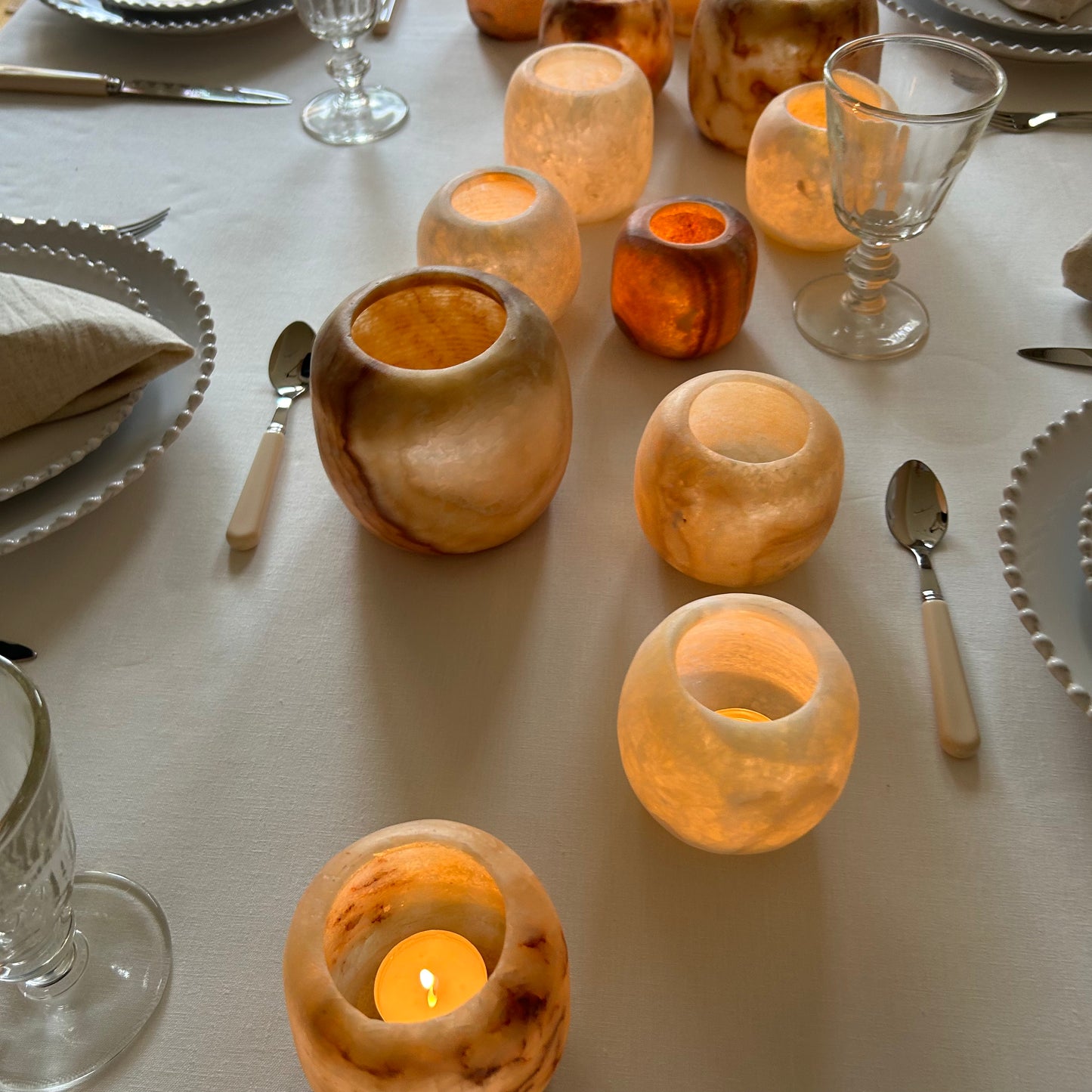 Waxinelichthouder Alabaster Beige