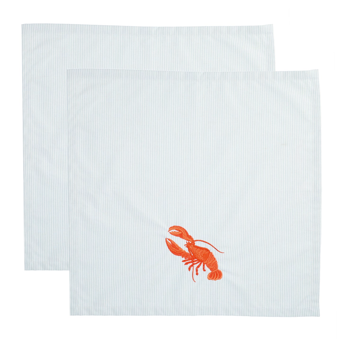 Servet lichtblauw/wit gestreept met geborduurde kreeft - Fresh Lobster set van 2