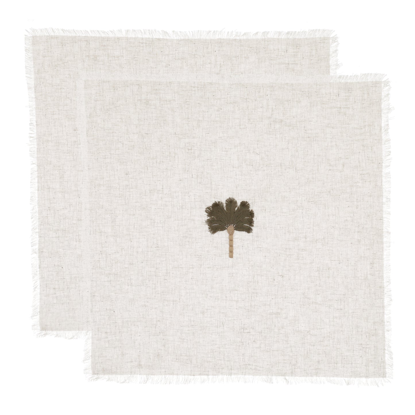 Servet Always Summer, naturel met geborduurde palm, 45x45, set van 2