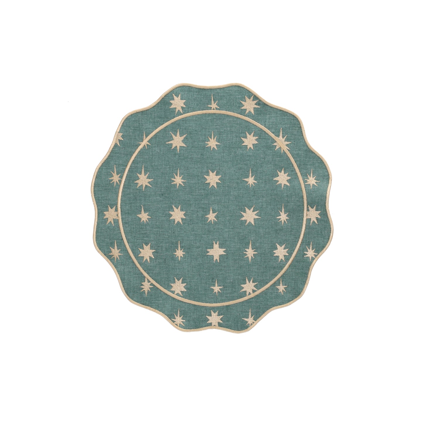 Donkergroene placemat van stof met gouden sterren voor de feestdagen 1 stuk