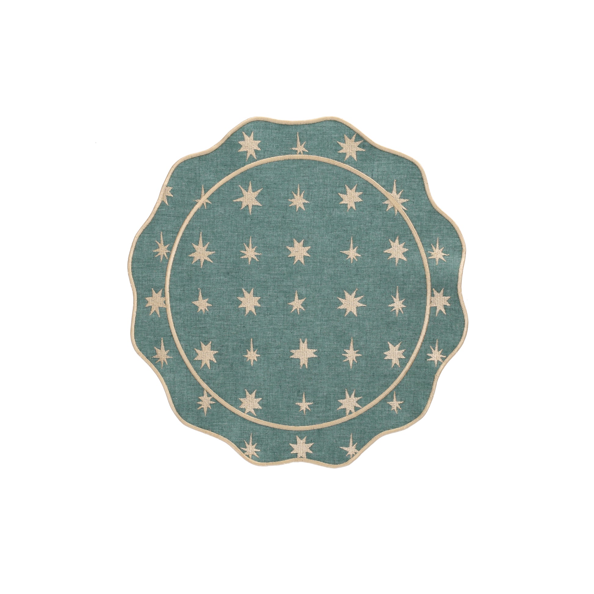 Donkergroene placemat van stof met gouden sterren voor de feestdagen 1 stuk