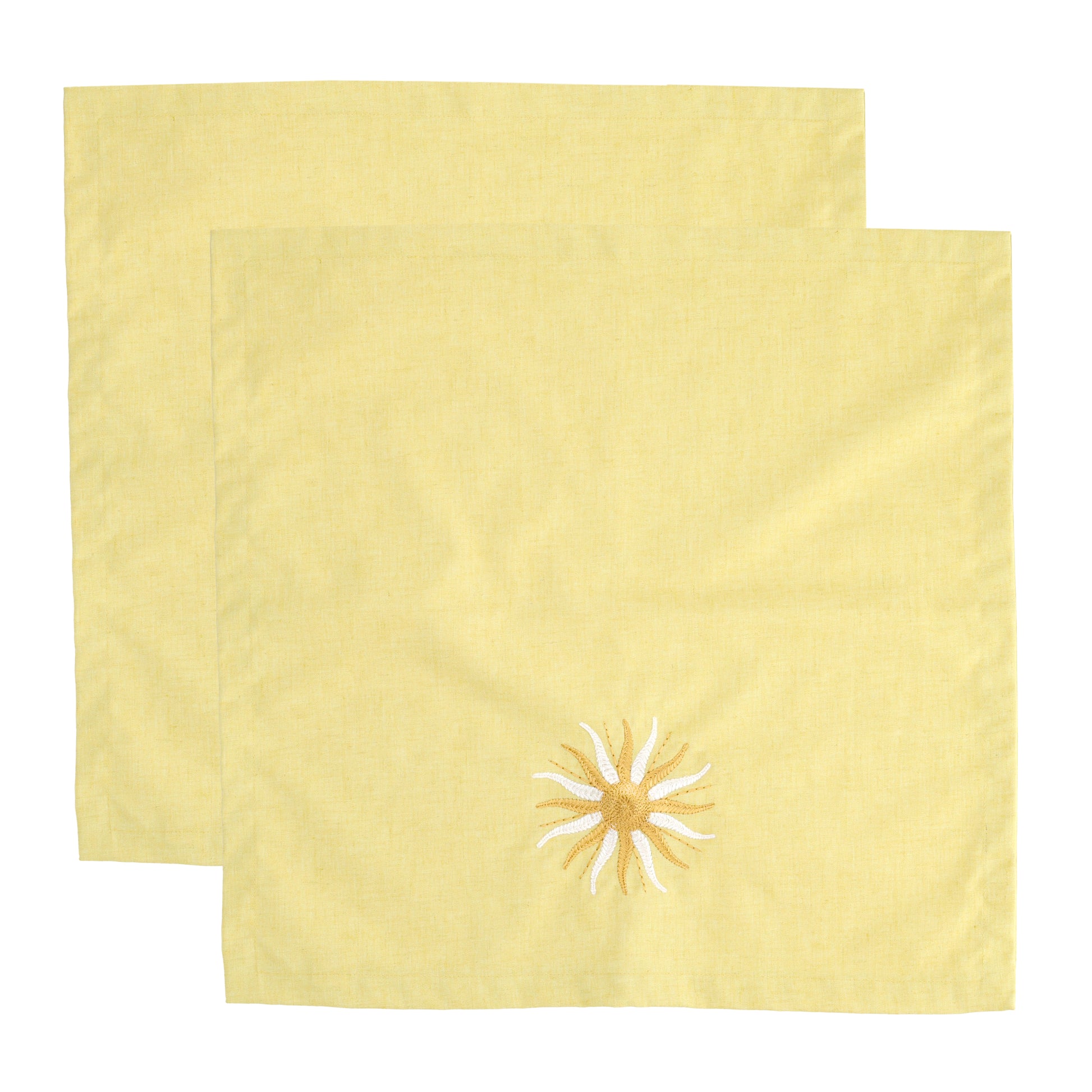 Set van 2 botergele servetten met zon boduursel 