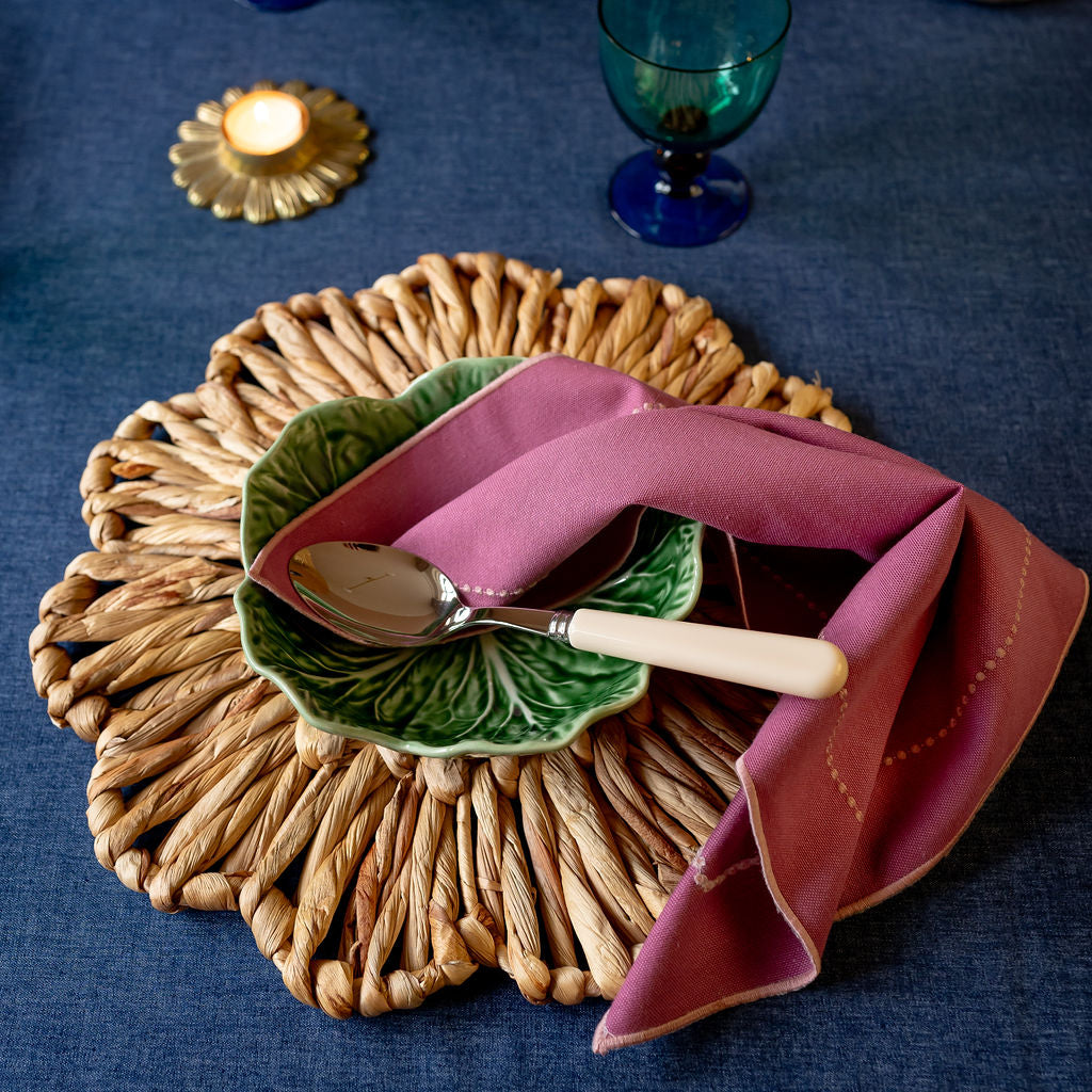 Blauw Tafelkleed Denim Met Gevlochten Placemat Kom Bordhallo Sabre Paris Bestek