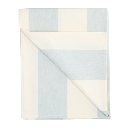 Tafelkleed Sunbrella, aqua blauw met gebroken wit gestreept