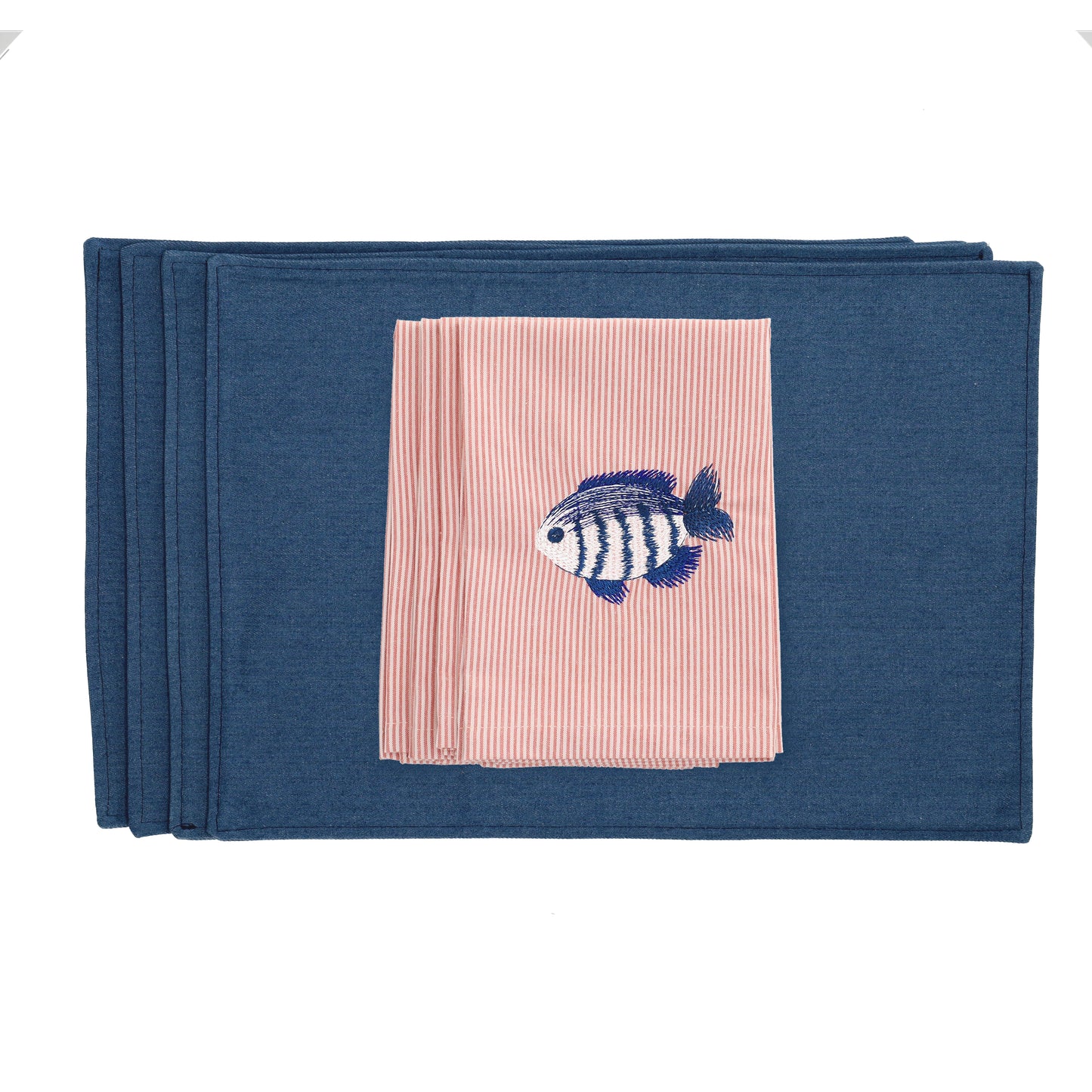 Set Petit Poisson Denim - placemats en servetten